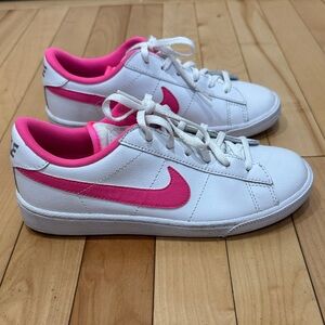 Nike White Sneakers with Pink Swoosh